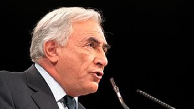 Dominique Strauss-Kahn at a political rally he...