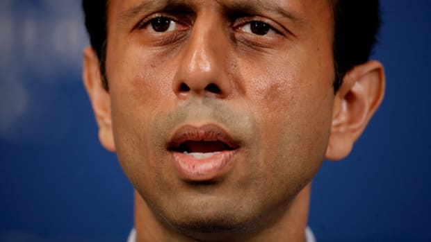 Louisana Governor Bobby Jindal addresses the National Press Club May 2, 2008 in Washington, DC. Political observers have been speculating about Jindal, the first Indian-American elected governor of Louisana, being a possible vice presidential running mate for GOP candidate Sen. John McCain (R-AZ). Jindal lead McCain on a tour of about a dozen blocks of the Lower Ninth Ward during a campaign stop in New Orleans last week.