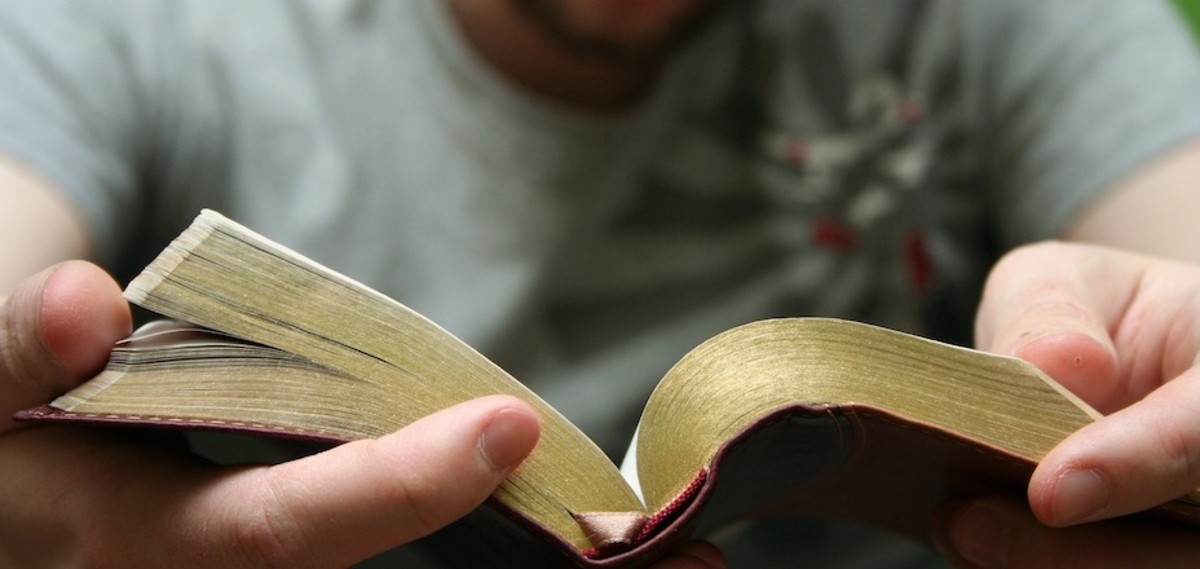 Young man reading small Bible