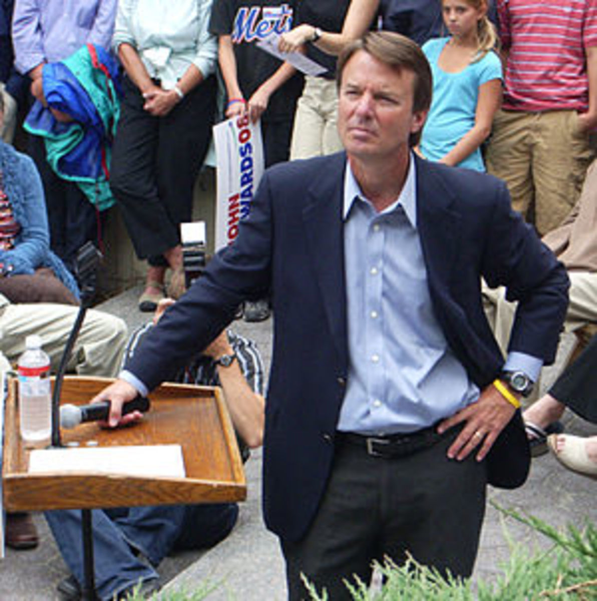 John Edwards listening to a question at a camp...