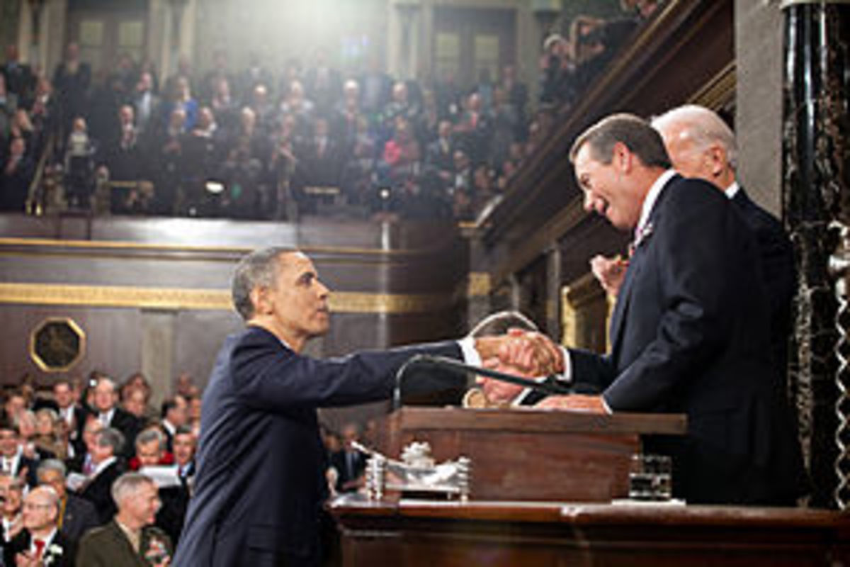English: U.S. President is greeted by Speaker ...