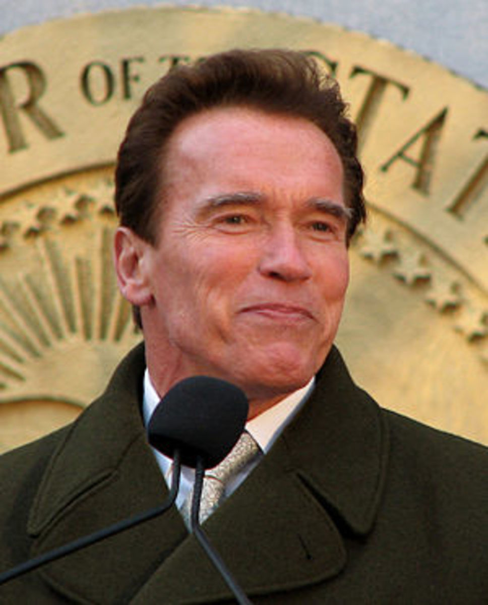 Arnold Schwarzenegger speaking at the lighting...