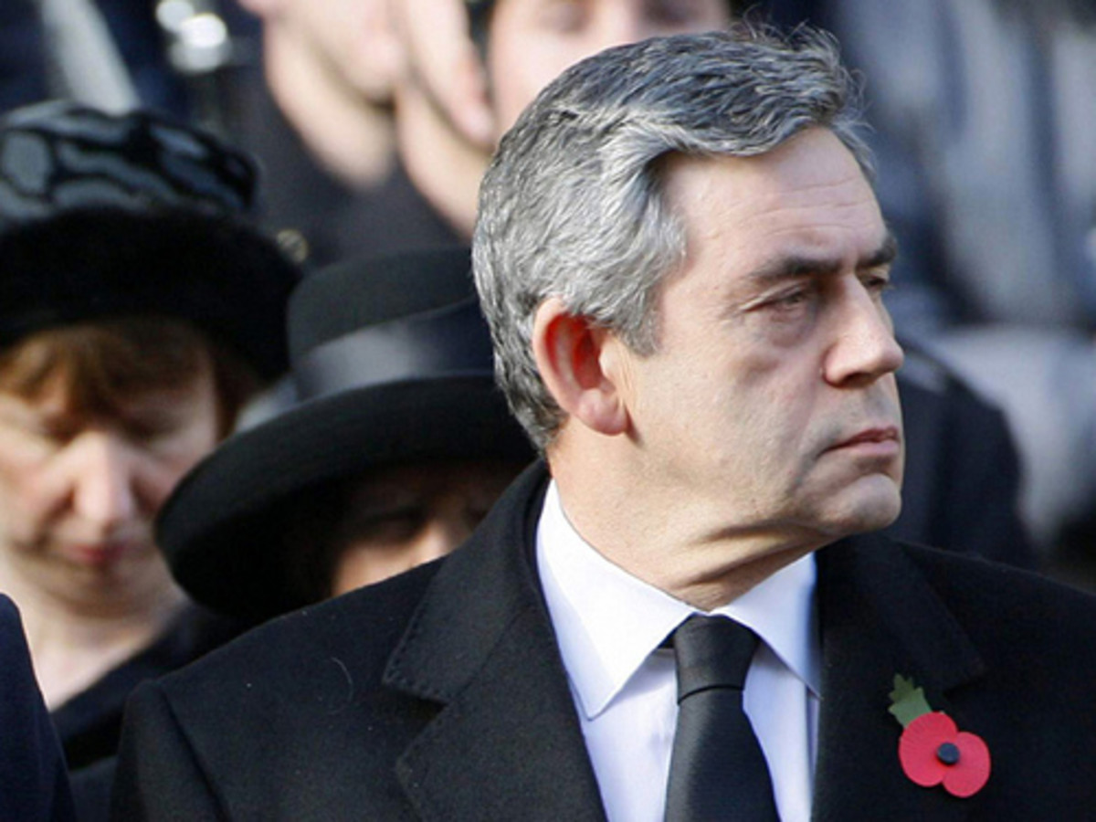 Gordon Brown attends Remembrance Day ceremony by Downing Street.